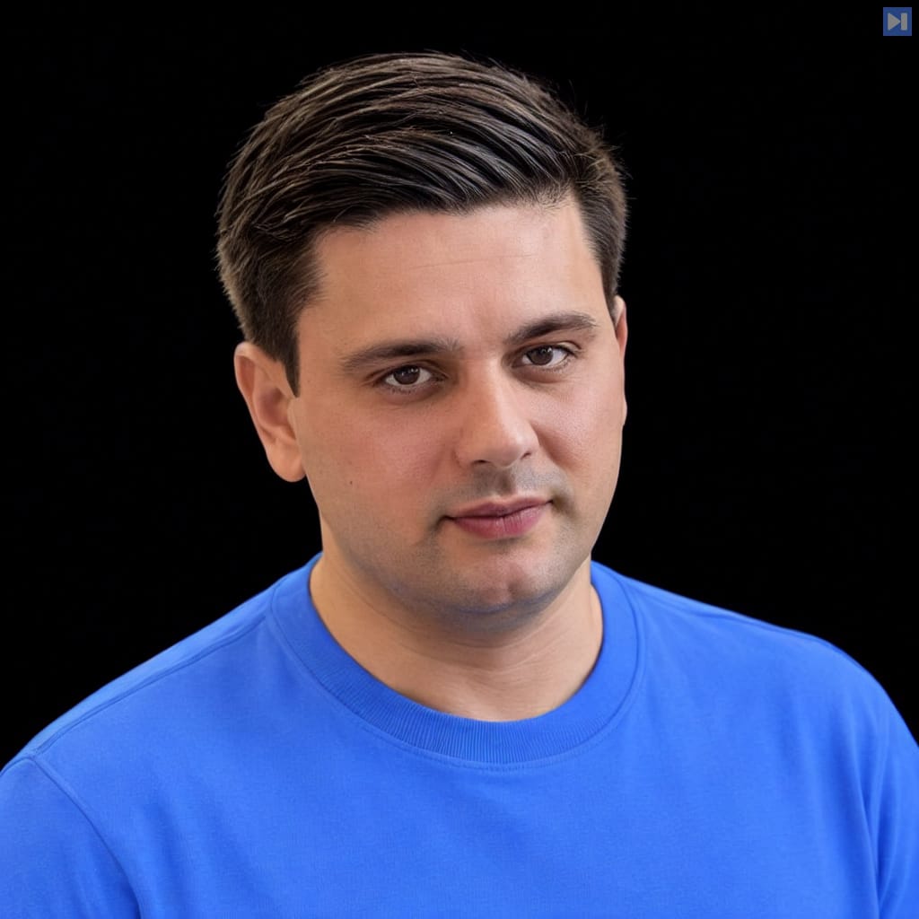 Head-and-shoulders portrait of Andrei Georgescu against a black background.
