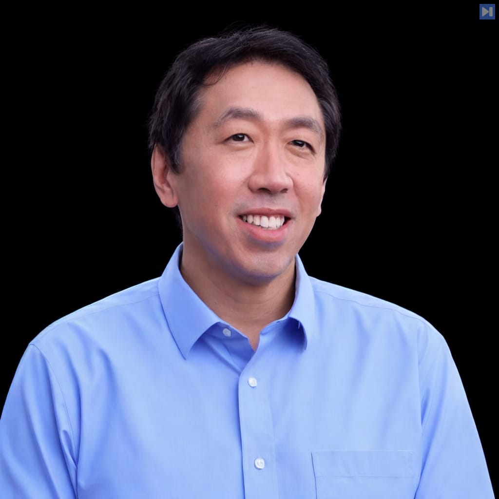 Head-and-shoulders portrait of Andrew Ng against a black background.