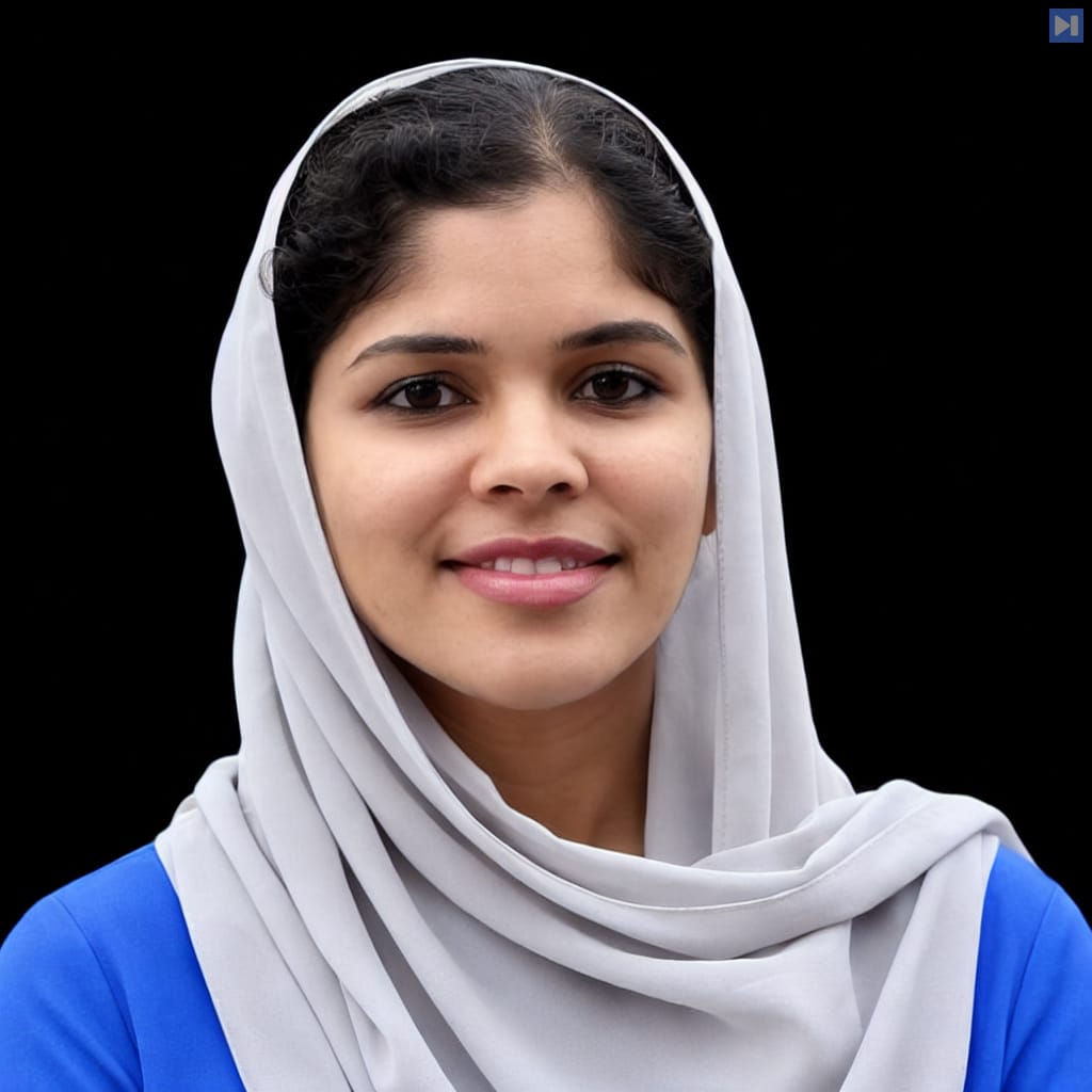 Head-and-shoulders portrait of Asma Beevi against a black background.
