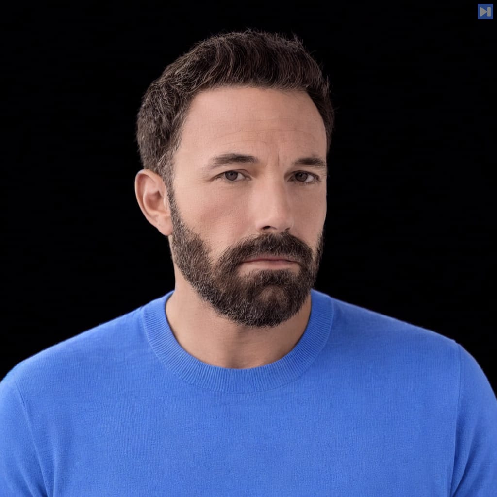 Head-and-shoulders portrait of Ben Affleck against a black background.