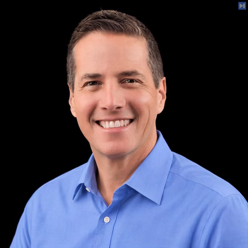 Head-and-shoulders portrait of Bernie Moreno against a black background.