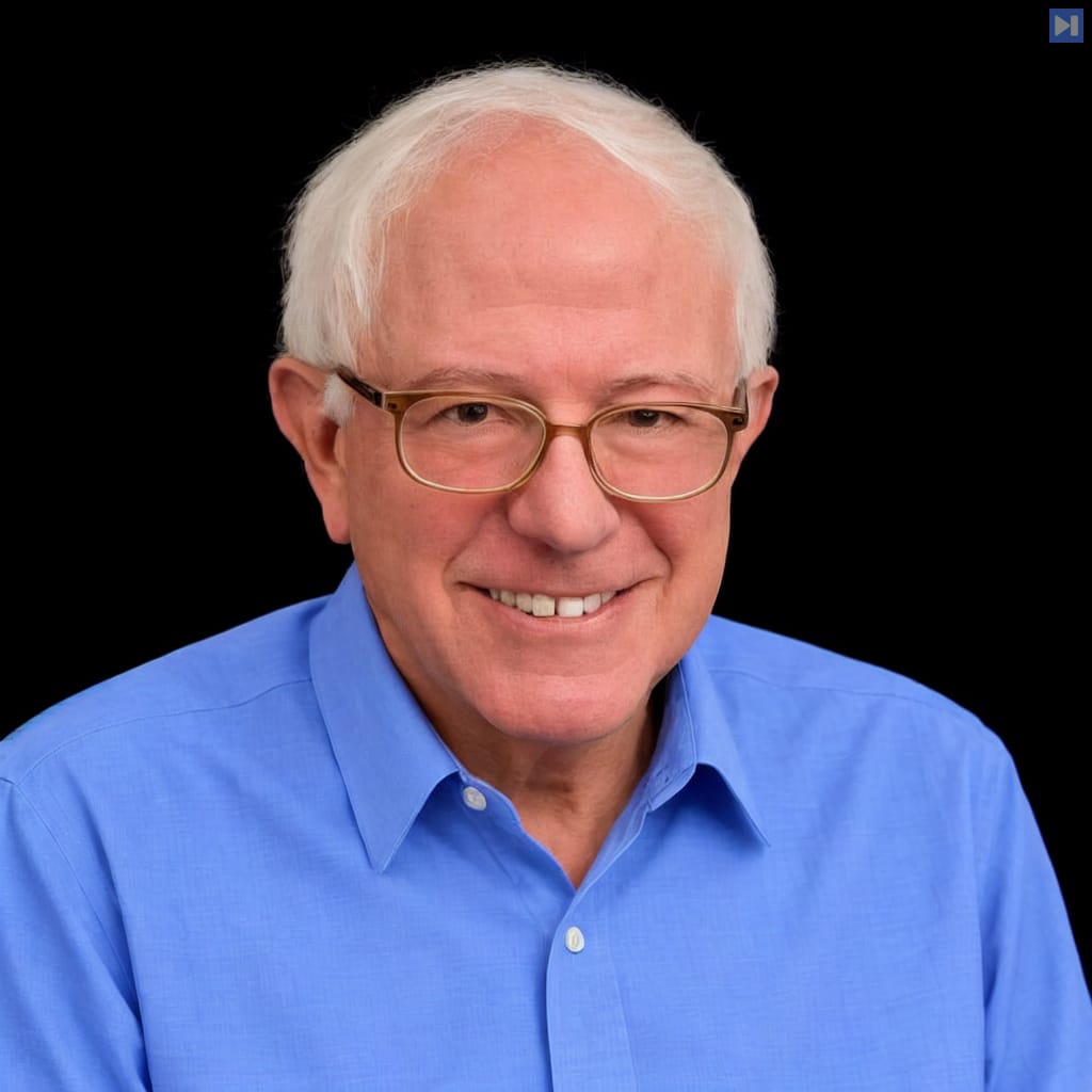 Head-and-shoulders portrait of Bernie Sanders against a black background.