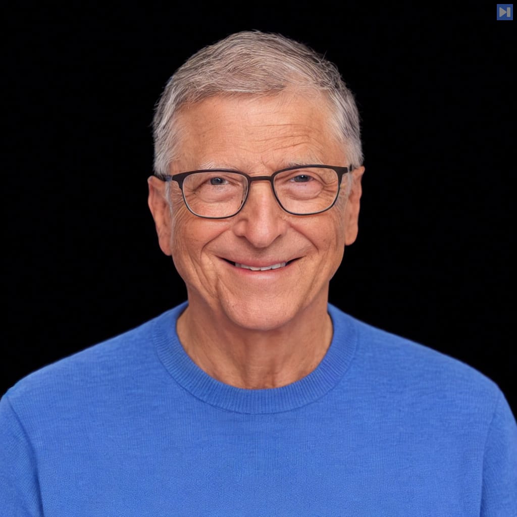 Head-and-shoulders portrait of Bill Gates against a black background.