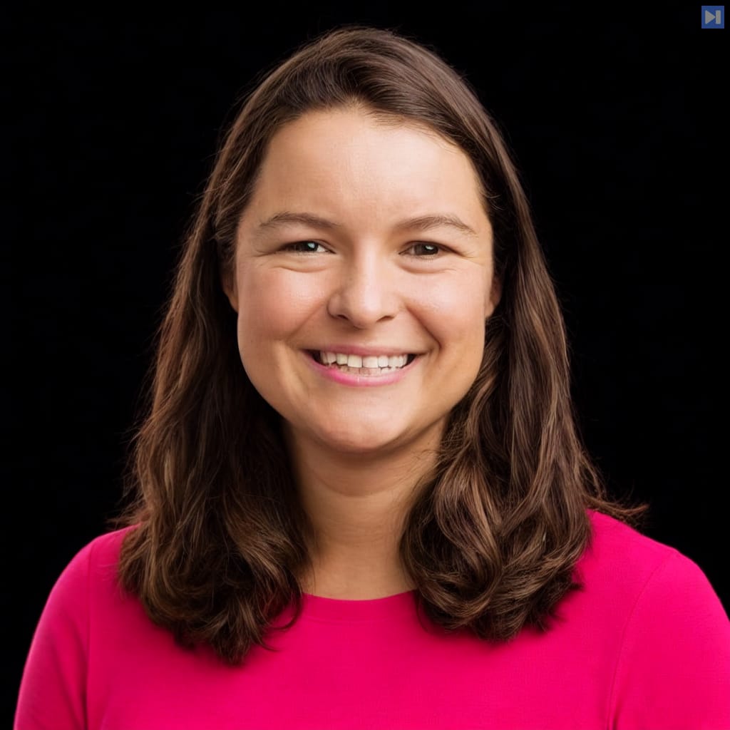 Head-and-shoulders portrait of Chelsea Finn against a black background.