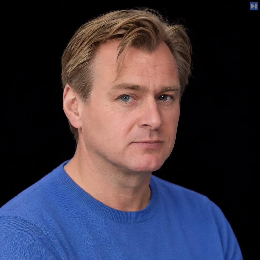 Head-and-shoulders portrait of Christopher Nolan against a black background.