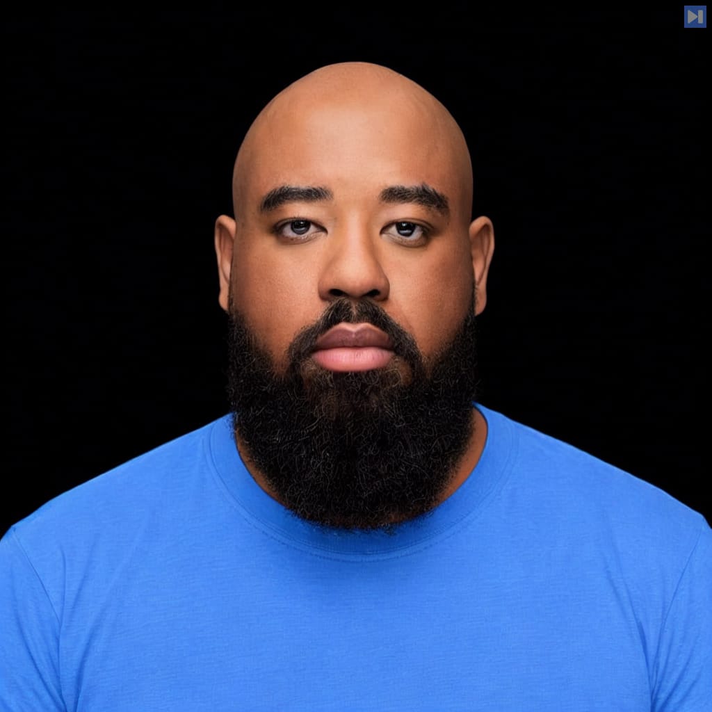 Head-and-shoulders portrait of Du'an Lightfoot against a black background.