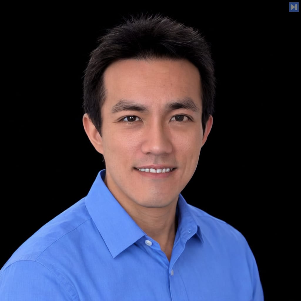 Head-and-shoulders portrait of Eugene Yan against a black background.