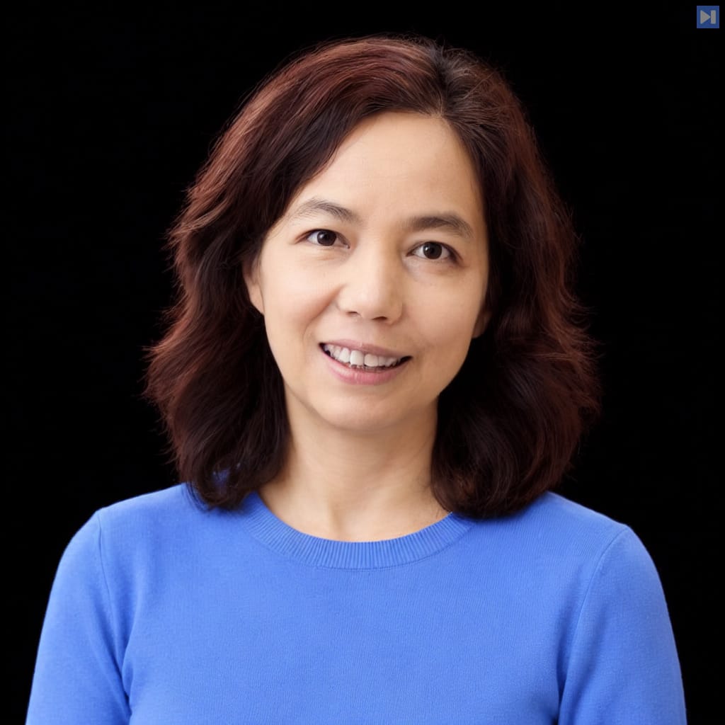 Head-and-shoulders portrait of Fei-Fei Li against a black background.