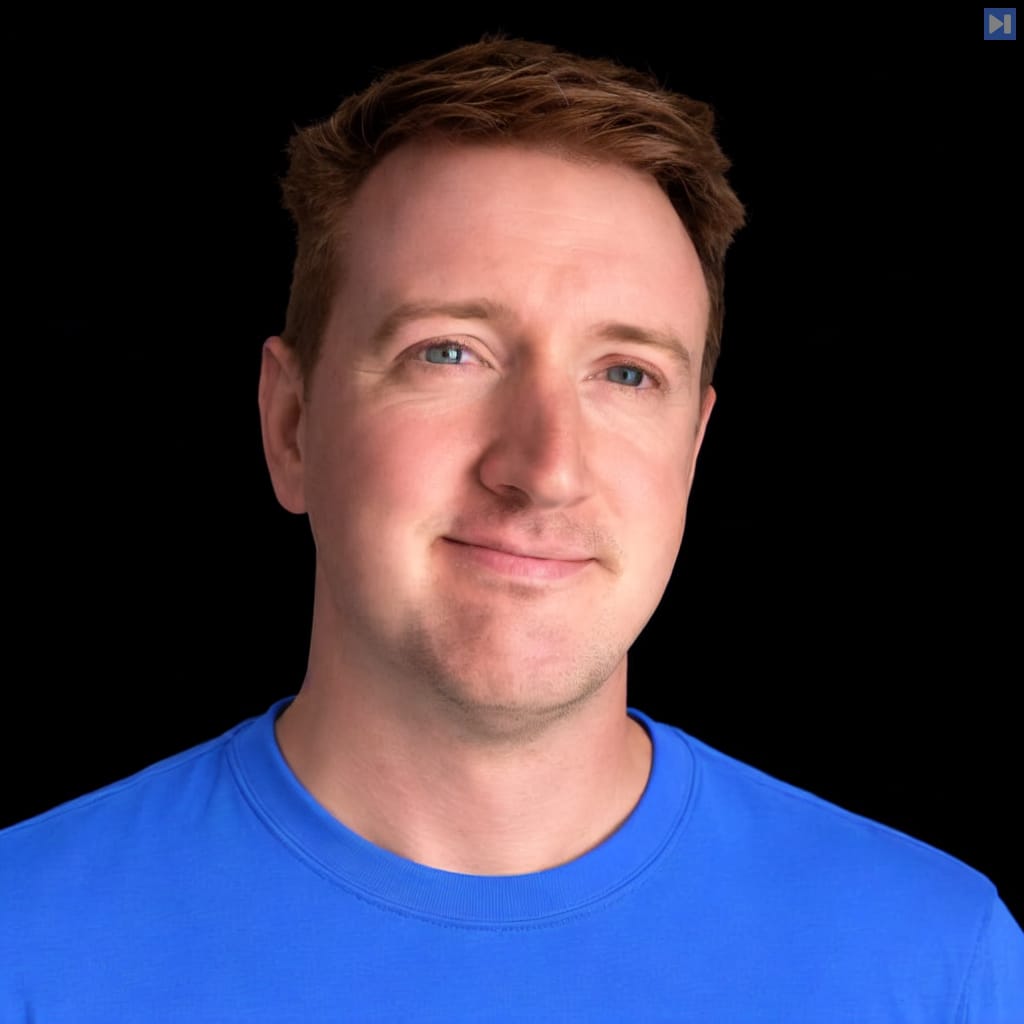 Head-and-shoulders portrait of Future Brian against a black background.
