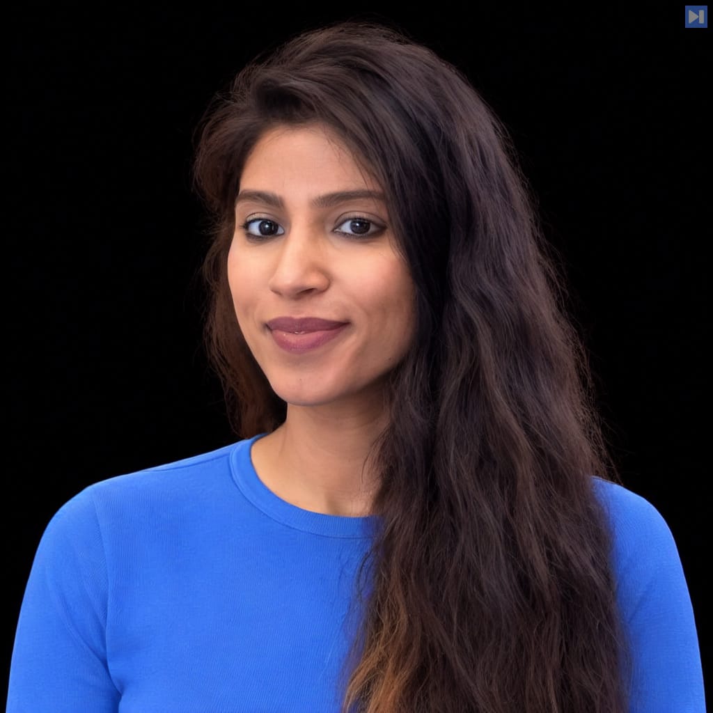 Head-and-shoulders portrait of Ishween Kaur against a black background.
