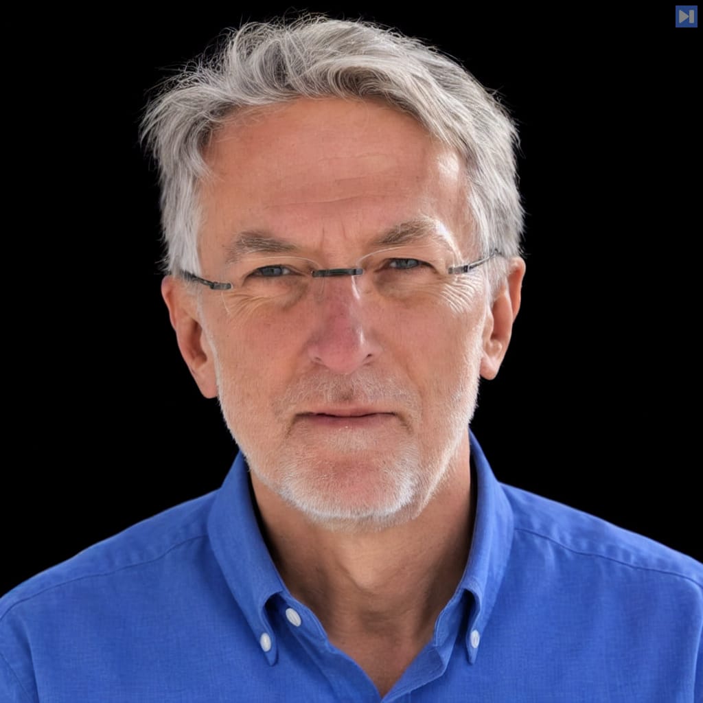 Head-and-shoulders portrait of Jeff Jarvis against a black background.