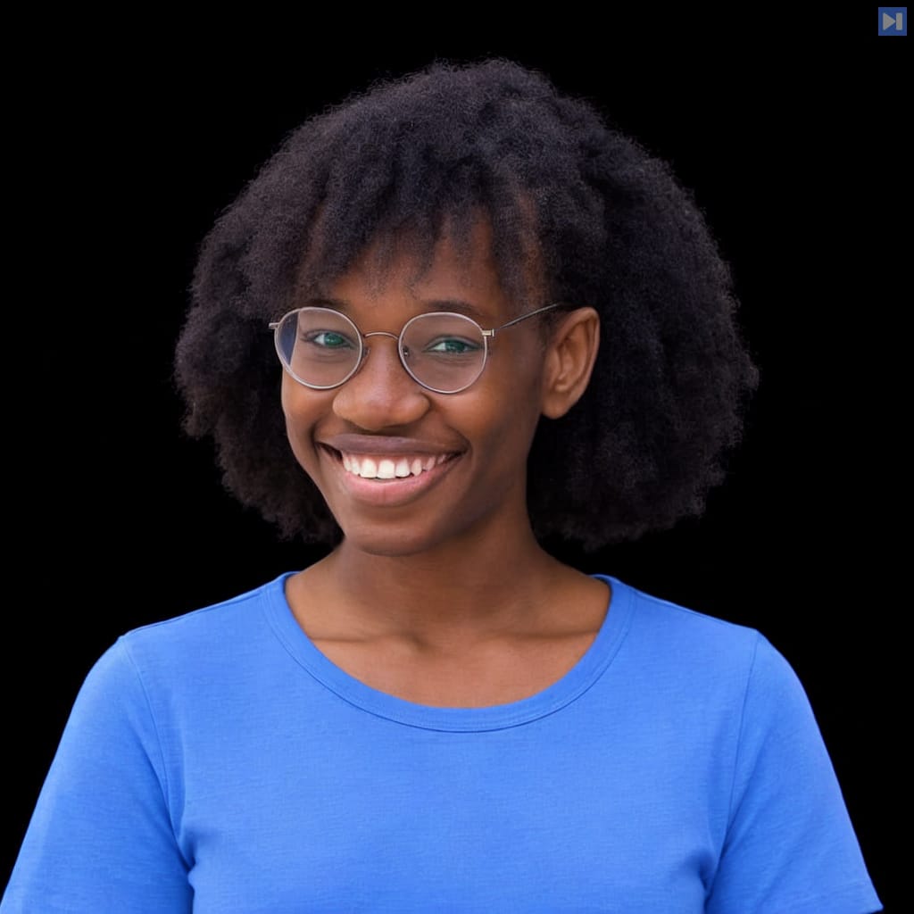 Head-and-shoulders portrait of Jemima Abu against a black background.