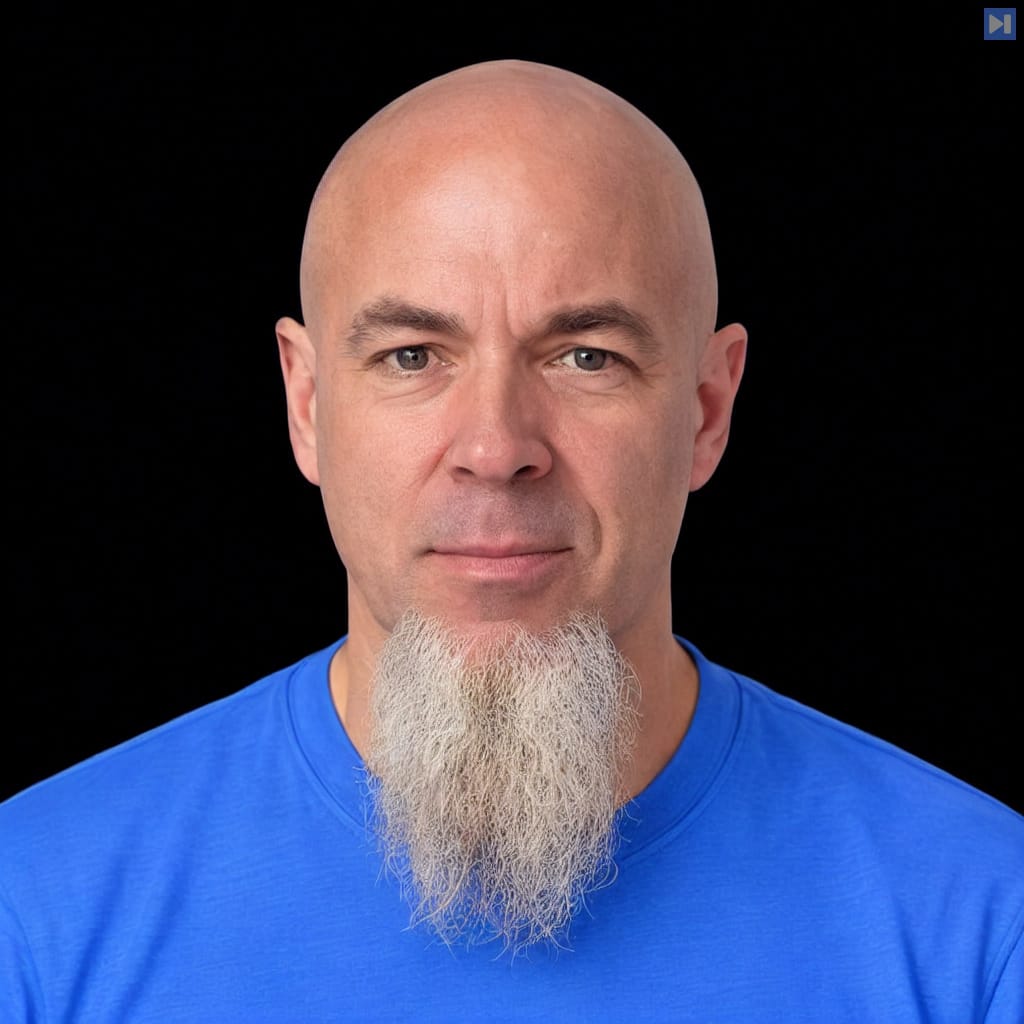 Head-and-shoulders portrait of Jordan Rudess against a black background.