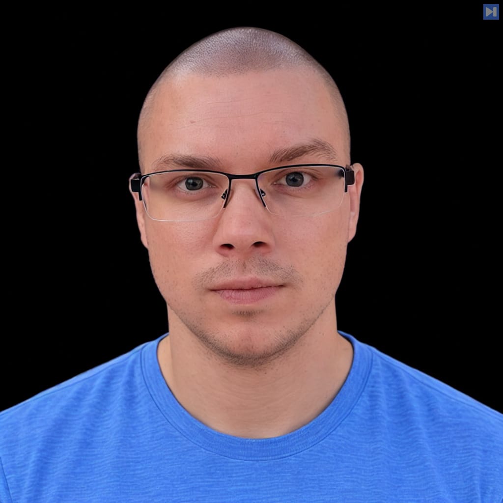Head-and-shoulders portrait of Kamil Potrec against a black background.