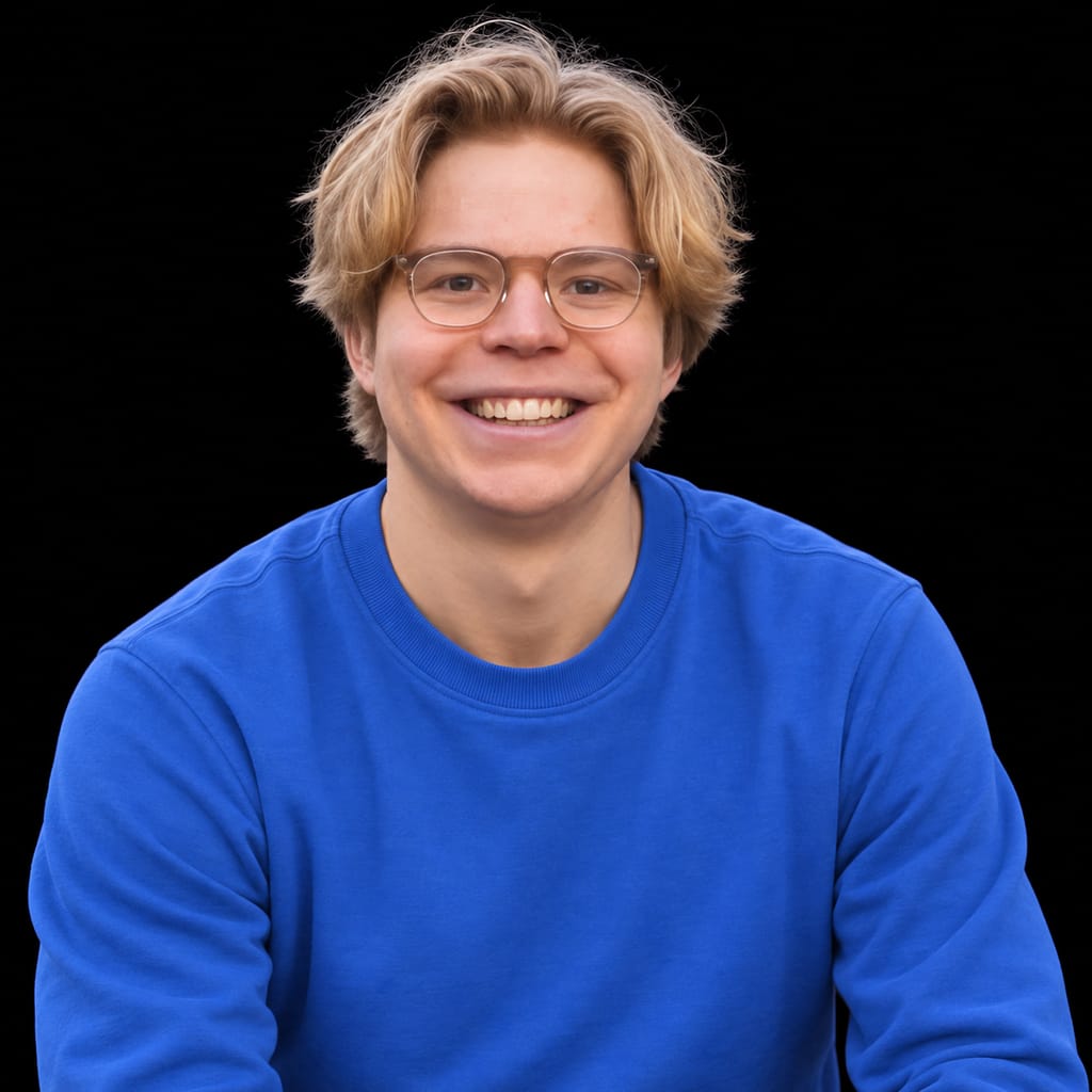 Head-and-shoulders portrait of Lukas Petersson against a black background.