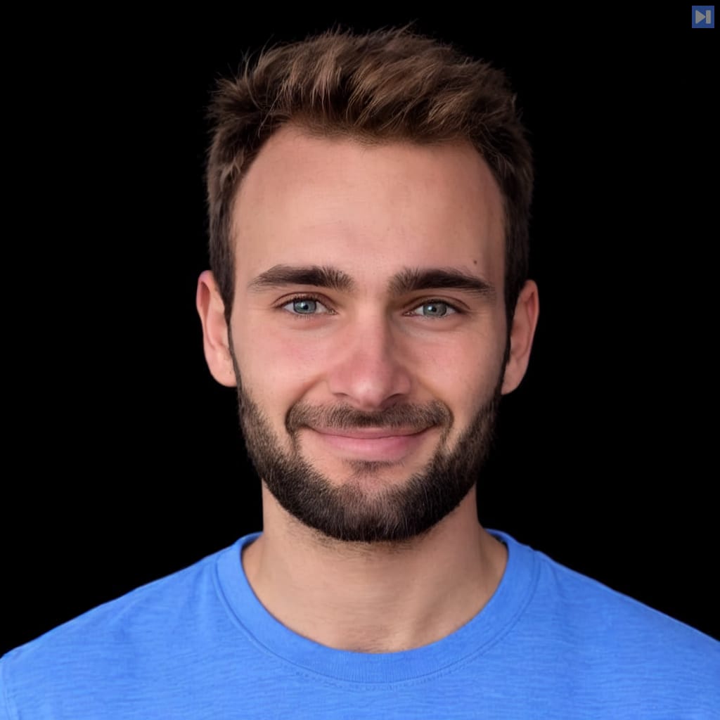 Head-and-shoulders portrait of Magnus Müller against a black background.