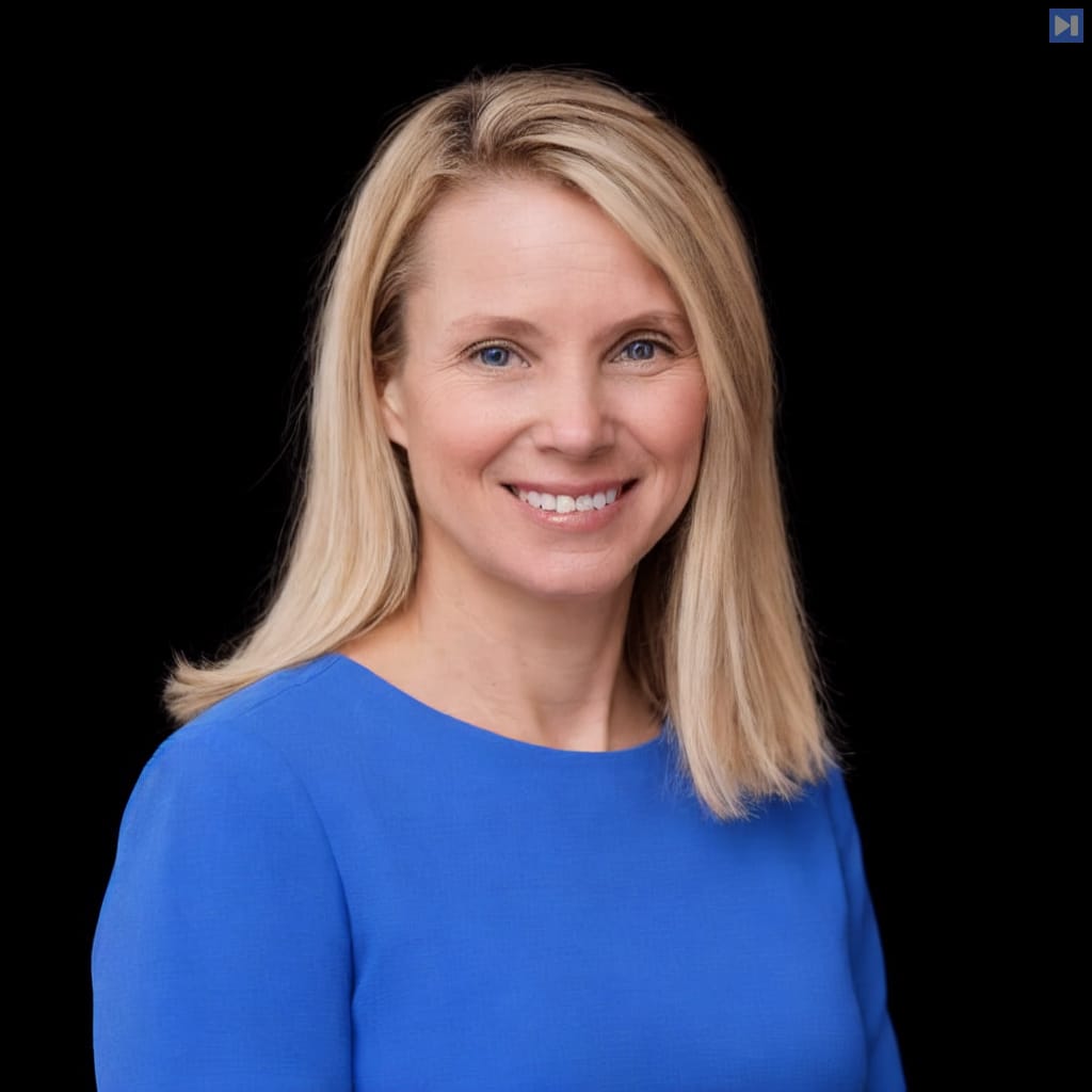 Head-and-shoulders portrait of Marissa Mayer against a black background.