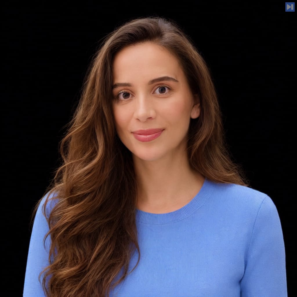 Head-and-shoulders portrait of Mira Murati against a black background.