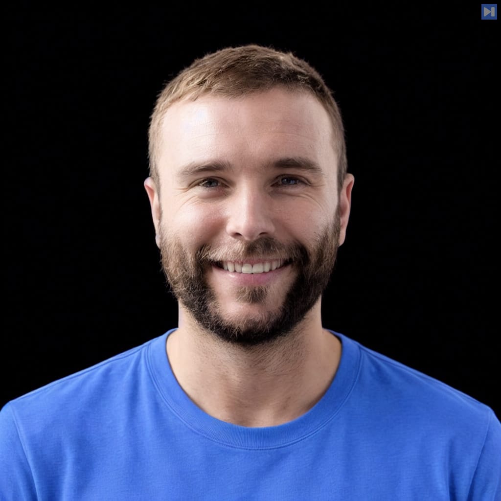 Head-and-shoulders portrait of Sam Prodger against a black background.
