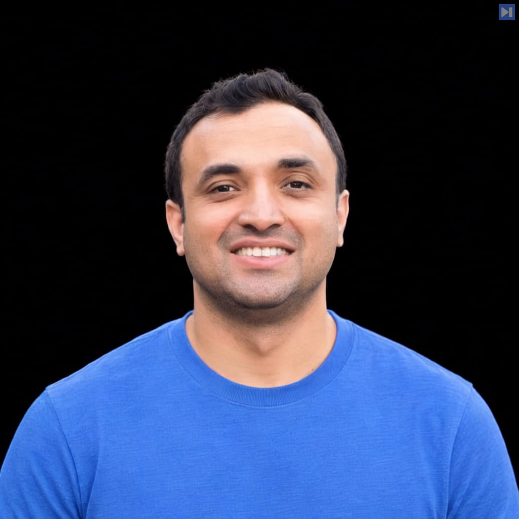 Head-and-shoulders portrait of Santosh Adhikari against a black background.