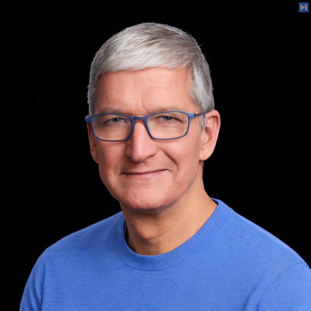 Head-and-shoulders portrait of Tim Cook against a black background.