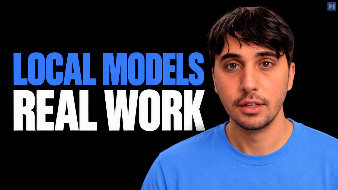 0xSero in a blue top beside the blue and white headline Local Models Real Work on black.