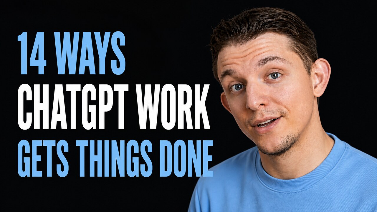 Riley Brown beside the words 14 Ways ChatGPT Work Gets Things Done