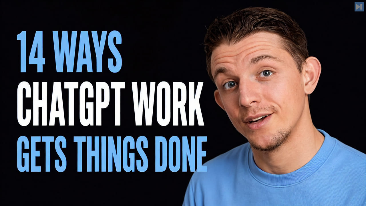 Riley Brown beside the words 14 Ways ChatGPT Work Gets Things Done