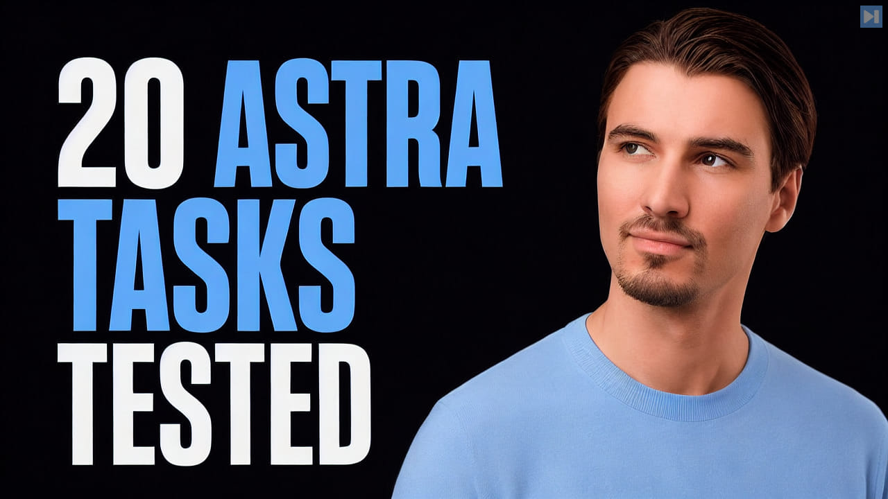 Igor Pogany beside the words 20 Astra Tasks Tested