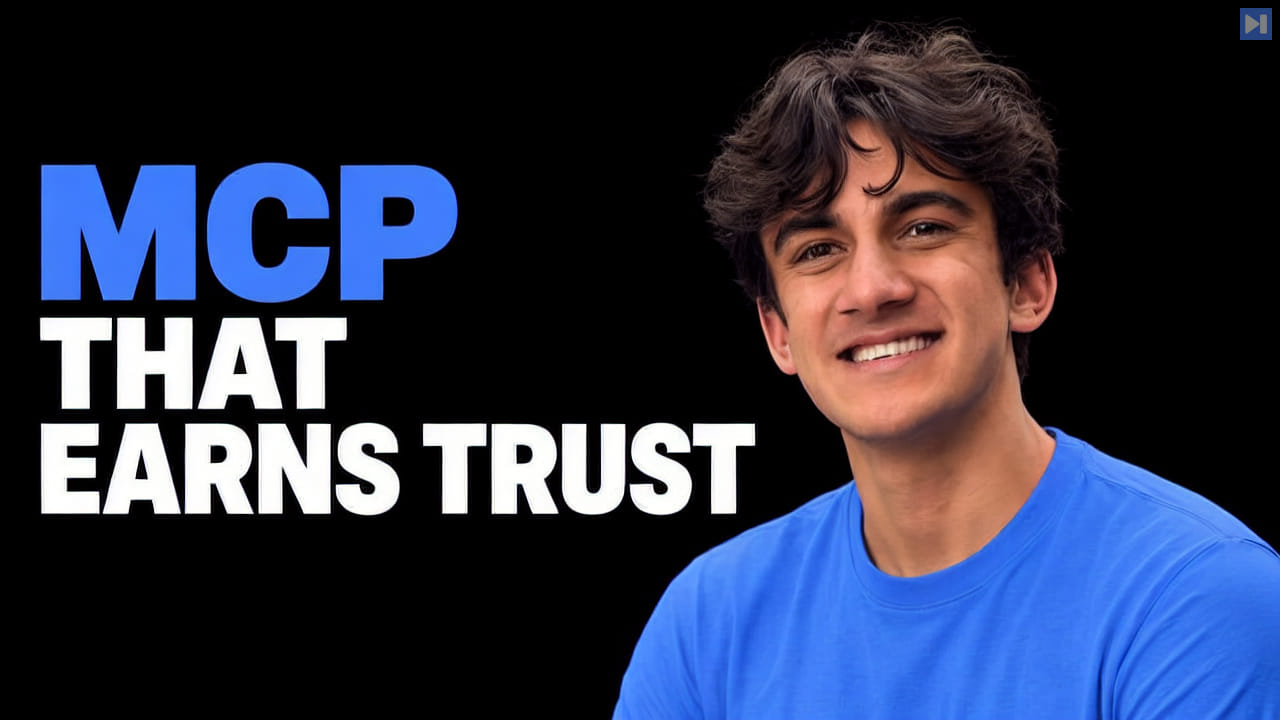 Abhi Arya beside the blue and white headline MCP THAT EARNS TRUST against a black background.