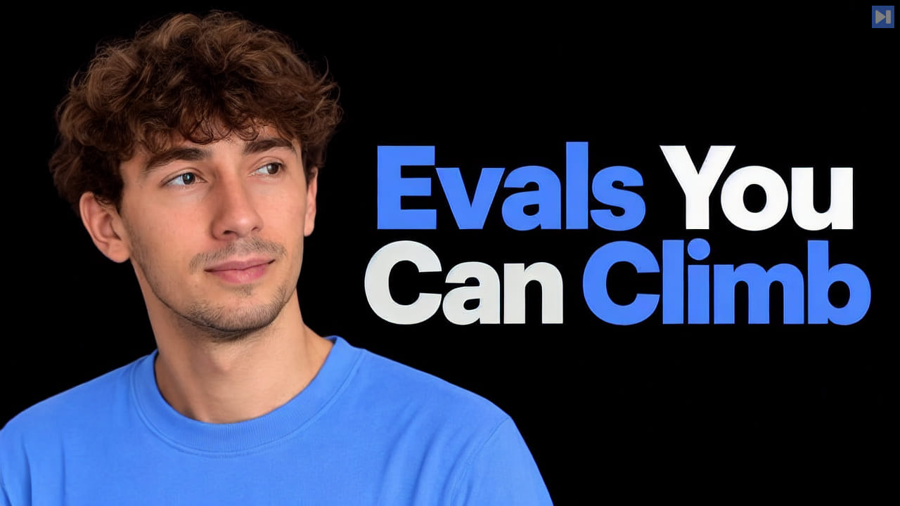 Adam Łucek beside the blue and white headline Evals You Can Climb on black.
