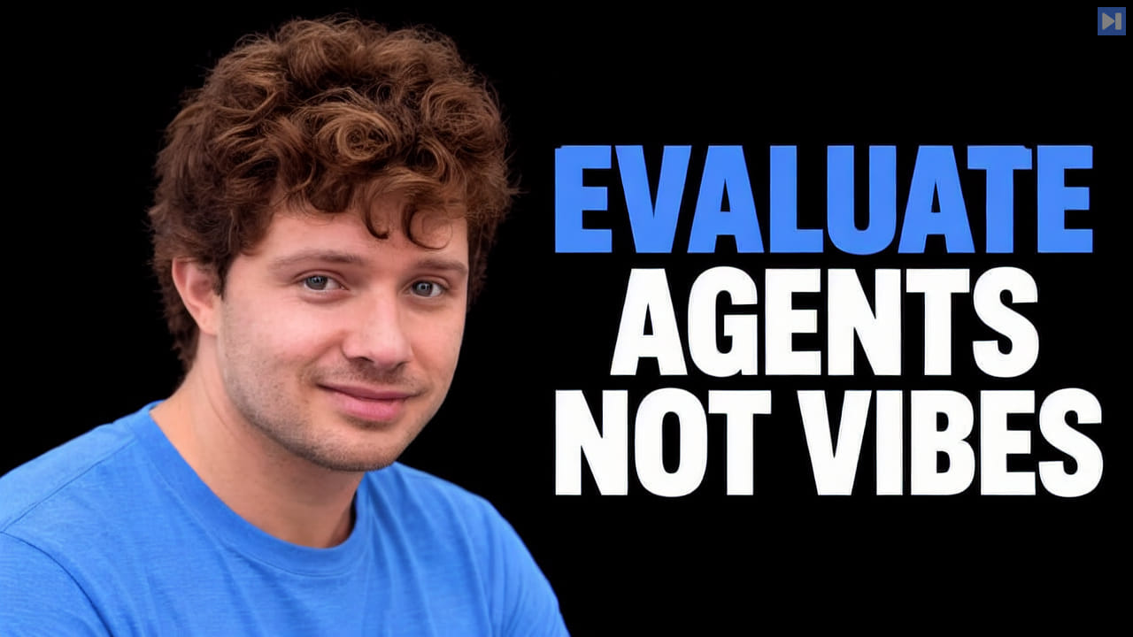 Laurie Voss against a black background beside the blue-and-white headline “EVALUATE AGENTS NOT VIBES”.