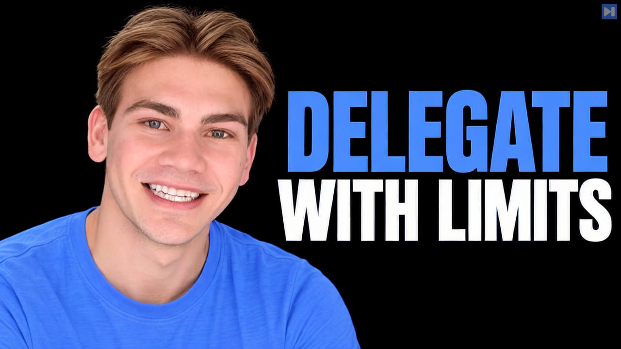Lincoln Murr in a blue top beside the blue and white headline "DELEGATE WITH LIMITS" on black.