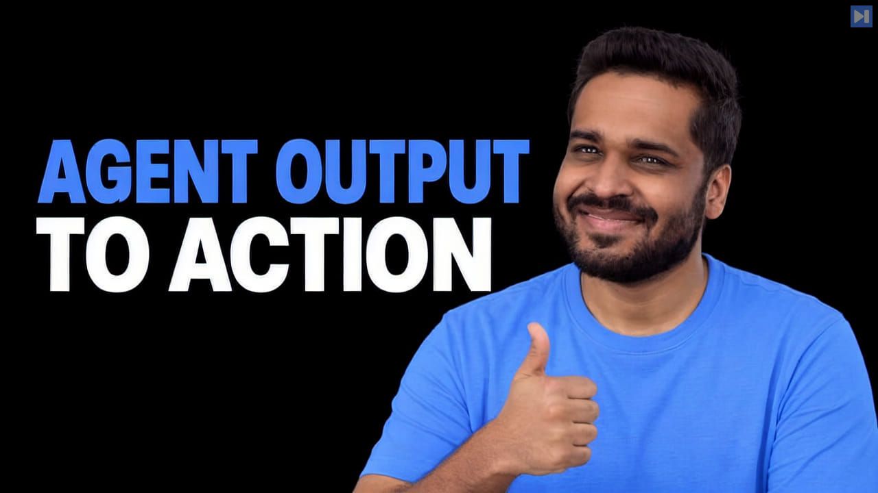 Portrait of Balakrishnan Ramdoss beside the blue-and-white headline "AGENT OUTPUT TO ACTION" on a black background.