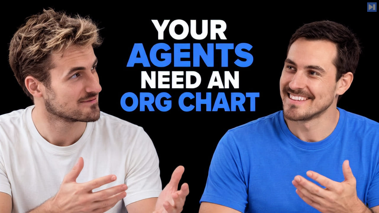 Pierce Freeman and Richard Diehl Martinez in blue and white tops against black, alongside the blue and white headline "YOUR AGENTS NEED AN ORG CHART".