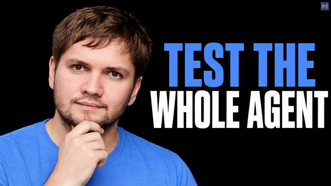 Rustem Feyzkhanov with one hand resting at his chin beside the blue and white headline TEST THE WHOLE AGENT on a black background.
