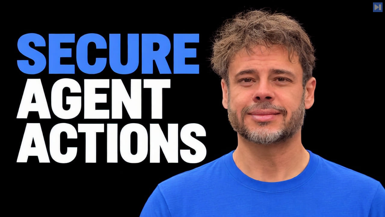 Steve Yegge against a black background beside the blue-and-white headline “SECURE AGENT ACTIONS”.