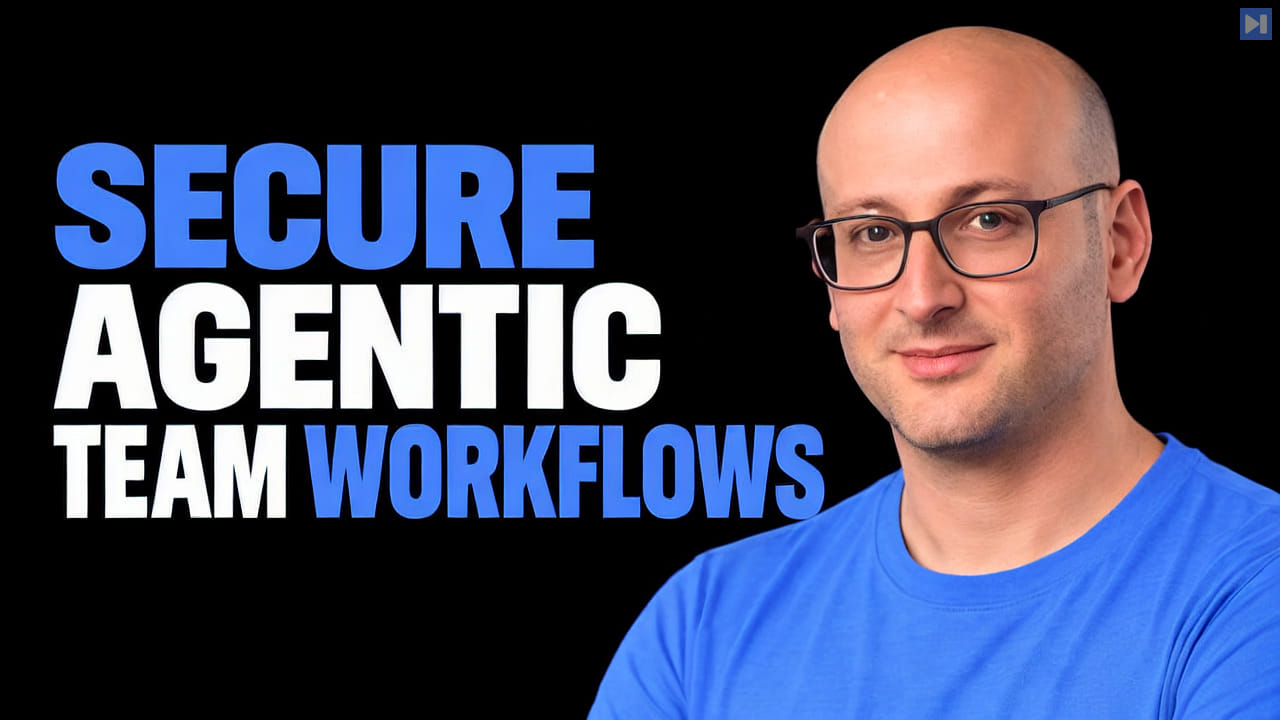 Idan Gazit beside the headline SECURE AGENTIC TEAM WORKFLOWS on a pure black background.