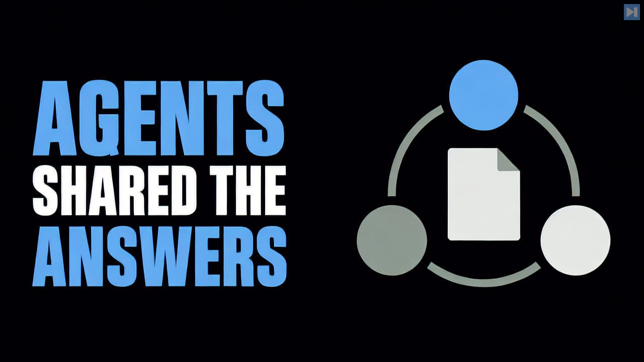 Three connected nodes and a shared page beside the words Agents Shared the Answers