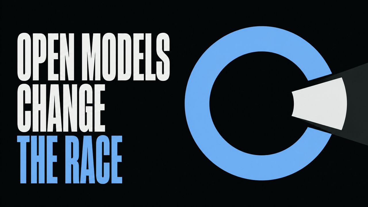 The words Open Models Change The Race beside one simple open ring