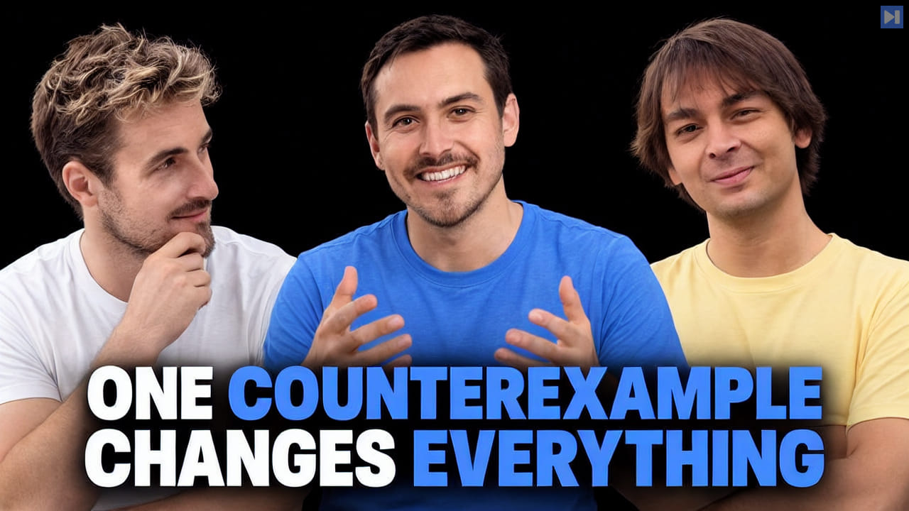 Pierce Freeman, Richard Diehl Martinez, Levent Alpöge against black with the blue and white headline "ONE COUNTEREXAMPLE CHANGES EVERYTHING".