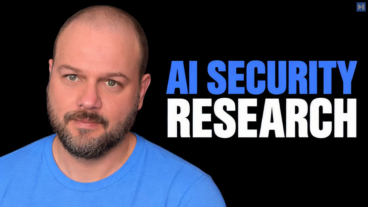 Wes Roth in a blue shirt against black beside the blue-and-white headline AI SECURITY RESEARCH.