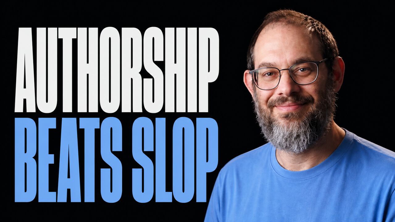 Portrait of Nate B. Jones beside the words Authorship Beats Slop