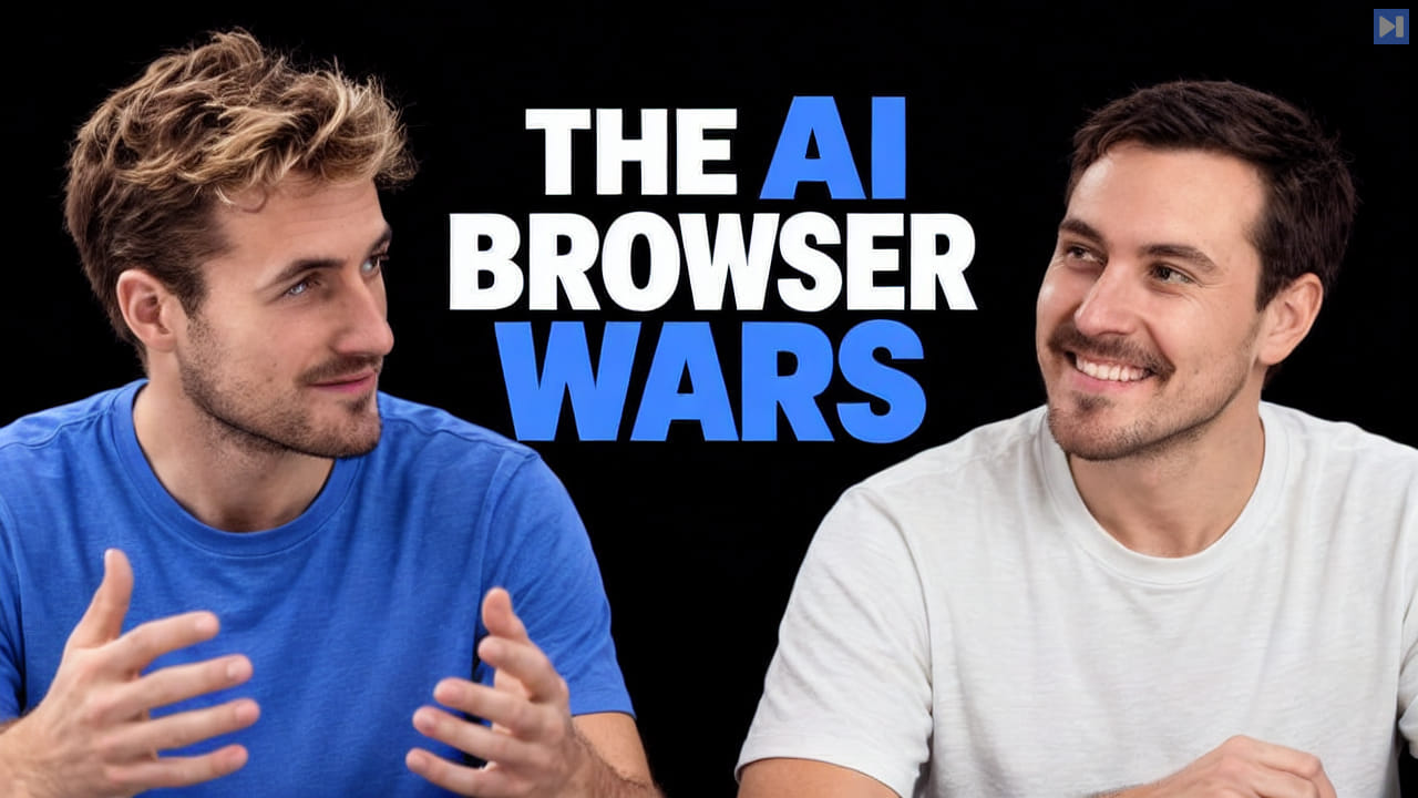 Pierce Freeman and Richard Diehl Martinez in blue and white tops against black, alongside the blue and white headline "THE AI BROWSER WARS".