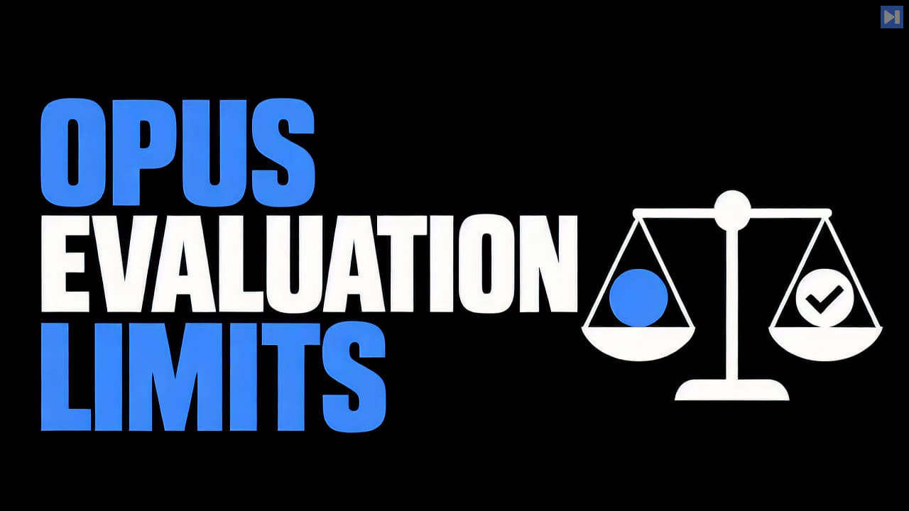 Blue and white OPUS EVALUATION LIMITS headline beside a white balance scale holding a blue circle and check symbol on black.