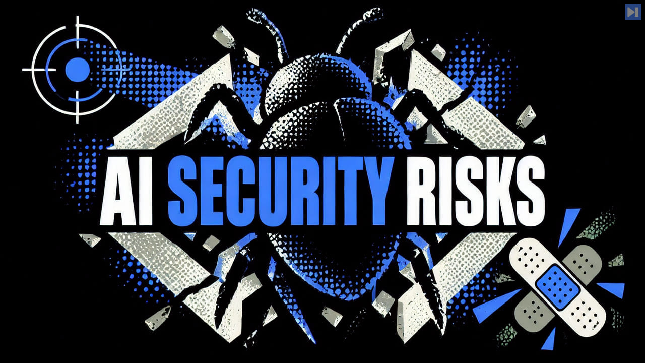 A flat shield and lock beside the words AI SECURITY RISKS.