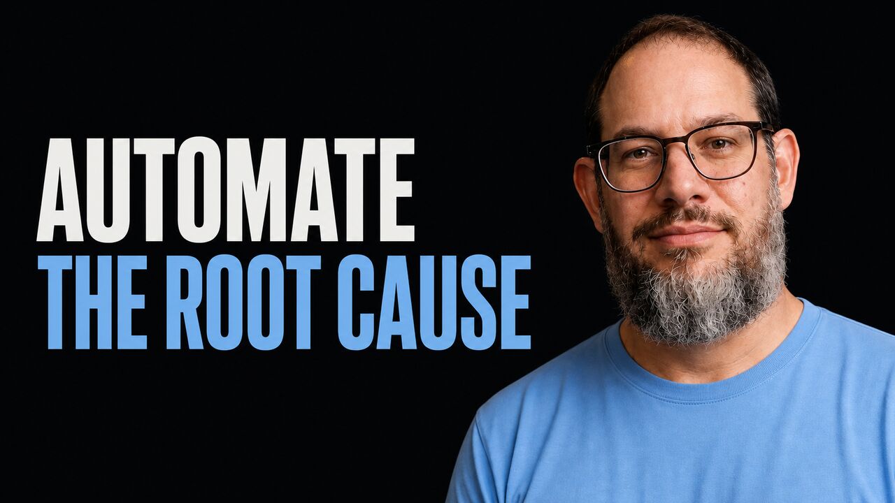 Portrait of Nate B. Jones beside the words Automate the Root Cause