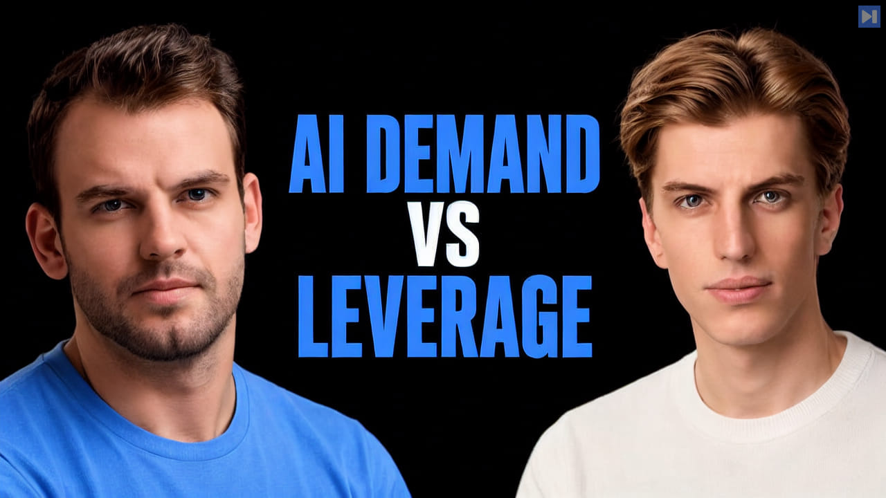 Nathaniel Whittemore and Leopold Aschenbrenner beside the headline AI DEMAND VS LEVERAGE on a black background.