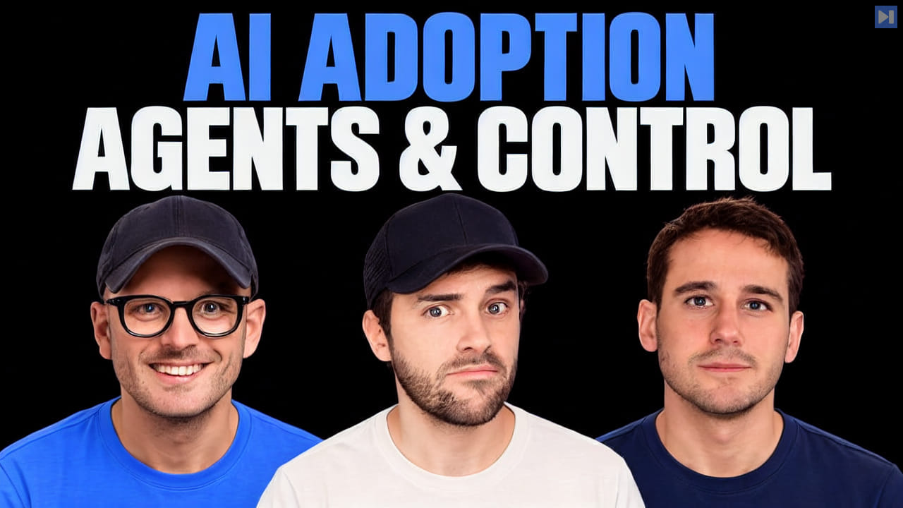 Clemens Rawert, Kitze and Lélio Renard Lavaud beneath blue “AI ADOPTION” and white “AGENTS & CONTROL” on black.
