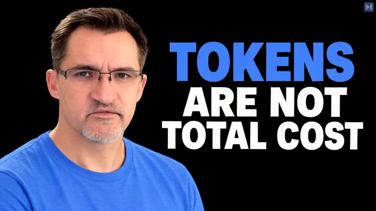Steve Jamison in glasses and a blue top at left beside the blue and white headline "TOKENS ARE NOT TOTAL COST" on black.